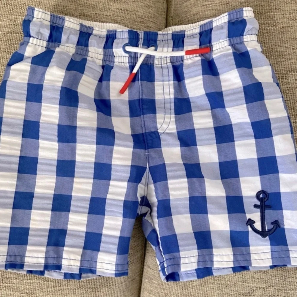Cat & Jack Baby Boys Gingham Check Swim Trunks, Size 12M